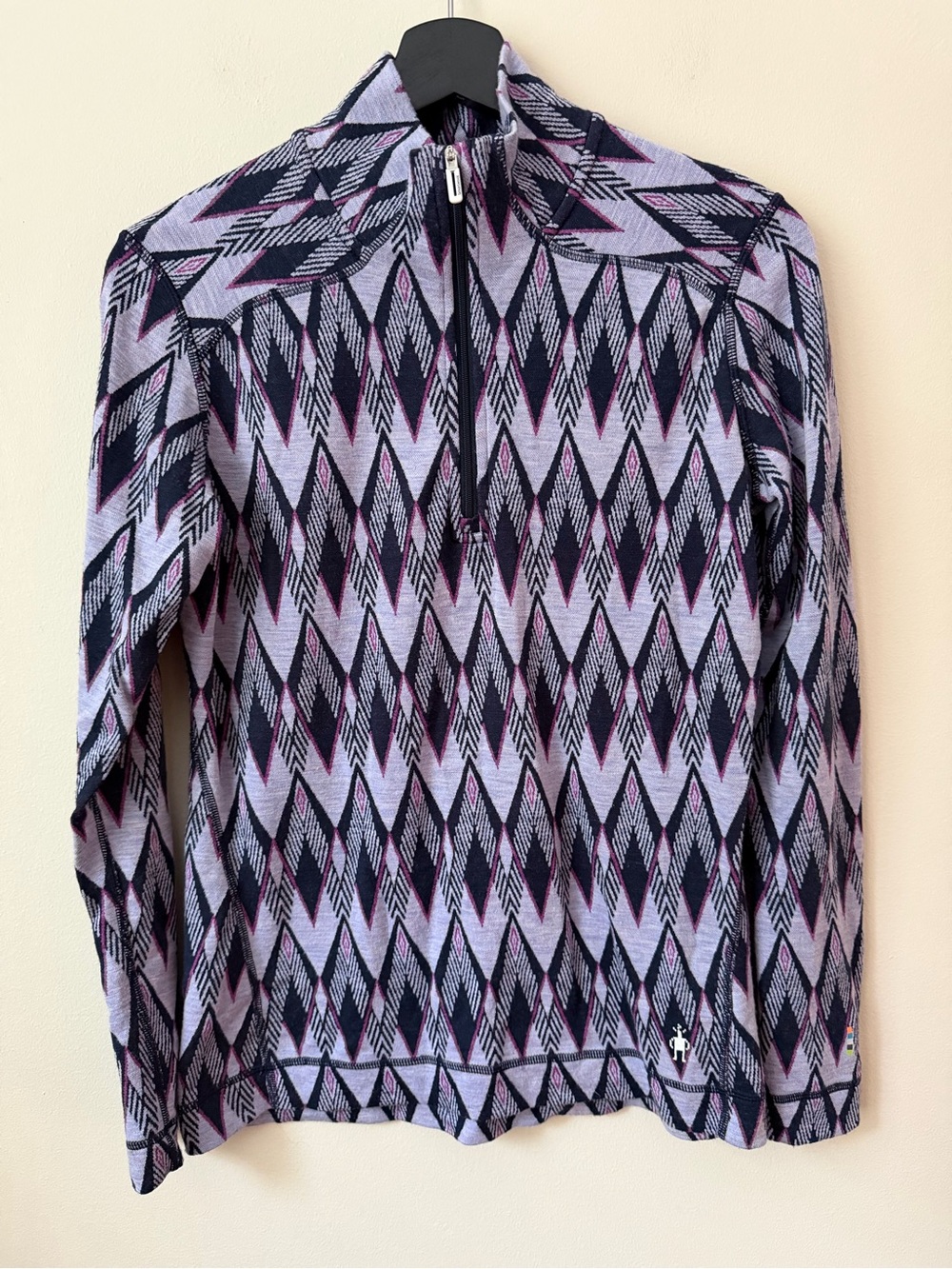 Smartwool Classic Thermal Merino 1/4 Zip - Purple Ikat Diamond Pattern W’s L